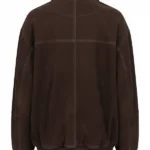 Womens Suede Dark Brown Bomber Jacket Back