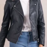 Womens Tarraby Leather Biker Jacket front