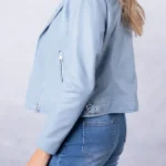 Womens Thornhill Sky Blue Leather Biker Jacket