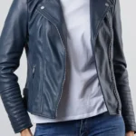Womens Toni Navy Leather Biker Jacket