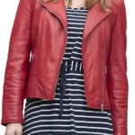 Womens Toni Slim Fit Red Leather Biker Jacket