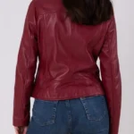 Womens Wetherlam Red Leather Biker Jacket Back