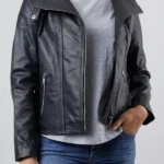 front Womens Black Moresby Leather Jacket