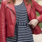 front Womens Toni Slim Fit Leather Biker Red Jacket