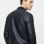 mens navy Bomber Leather Jacket Back