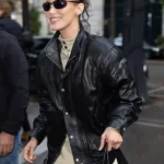 Bella Hadid Black Leather Bomber Jacket