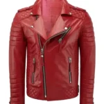 Men's Diamond Quilted Red Biker Leather Jacket