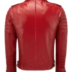 Men's Diamond Quilted Red Biker Leather Jacket Back