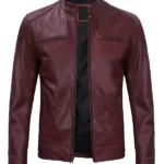 Men's Maroon Cafe Racer Premium Leather Jacket