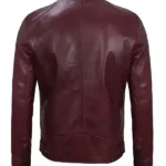 Men's Maroon Cafe Racer Premium Leather Jacket Back