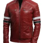 Men’s Red Biker Leather Jacket with Striped