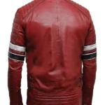 Men’s Red Biker Leather Jacket with Striped Back