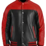 Men's Red & Black Varsity Leather Jacket