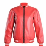 Mens Red Faux Bomber Leather Jacket