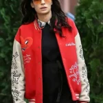 NYC 2026 Famke Janssen Red And White Varsity Jacket