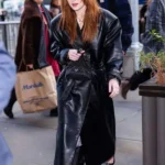 NYC 2026 Sadie Sink Black Leather Coat
