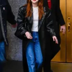 New York City 2026 Sadie Sink Black Leather Coat
