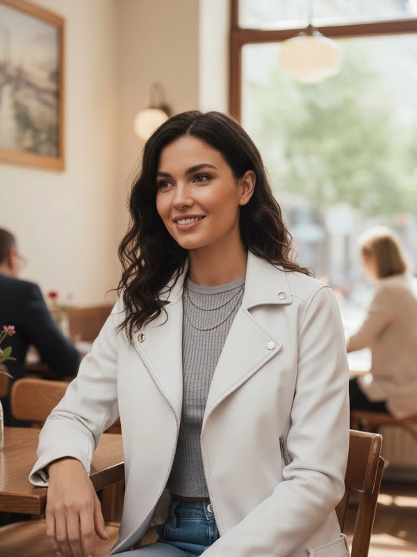 White leather jacket for women