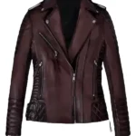 Women's Burnt Wine Biker Leather Jacket
