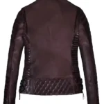 Women's Burnt Wine Biker Leather Jacket Back