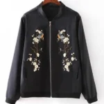 Womens Embroided Black Bomber Jacket