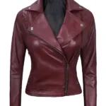 Women's Quilted Motorcycle Maroon Leather Jacket