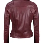 Women's Quilted Motorcycle Maroon Leather Jacket Back