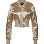 Womens Satin Cropped Golden Bomber Jacket