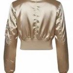 Womens Satin Cropped Golden Bomber Jacket Back