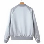 Womens Satin White Bomber Jacket Back