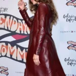 Zendaya Burgundy Leather Coat