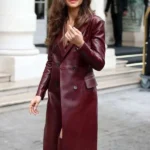 Zendaya Trench Leather Burgundy Coat