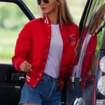 Bella Hadid Red Varsity Jacket