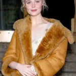 Elle Fanning NYC Shearling Brown Jacket