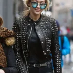 Gigi Hadid Black Studded Leather Jacket