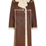 Gigi Hadid NYC 2025 Shearling Brown Leather Coat