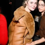 NYC 2026 Elle Fanning Brown Shearling Jacket