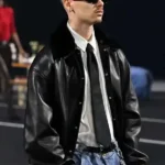 PFW 2026 Romeo Beckham Black Leather Jacket