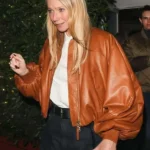 Street Style Gwyneth Paltrow Leather Brown Jacket