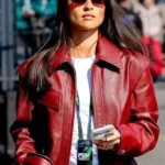 Alexandra Leclerc F1 Grand Prix Of China Red Leather Jacket