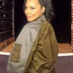 Amirah Vann Oyeku Olive Green Bomber Jacket Back