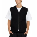 Canvas Zip Up Vest in Washed Black