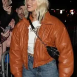 Dua Lipa Oversized Brown Leather Jacket