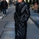 Emilia Clarke Black Leather Coat