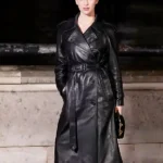 Fashion Week Marisa Abela Black Leather Coat