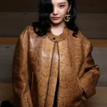 Fashion Week Ningning Snakeskin Brown Leather Jacket