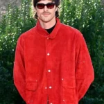 Jacob Elordi Wuthering Heights Red Suede Leather Jacket