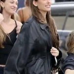 Madison Beer Black Oversized Leather Jacket