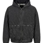 Mens Studded Hooded Denim Jacket Washed Black