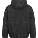 Mens Studded Hooded Denim Jacket Washed Black Back